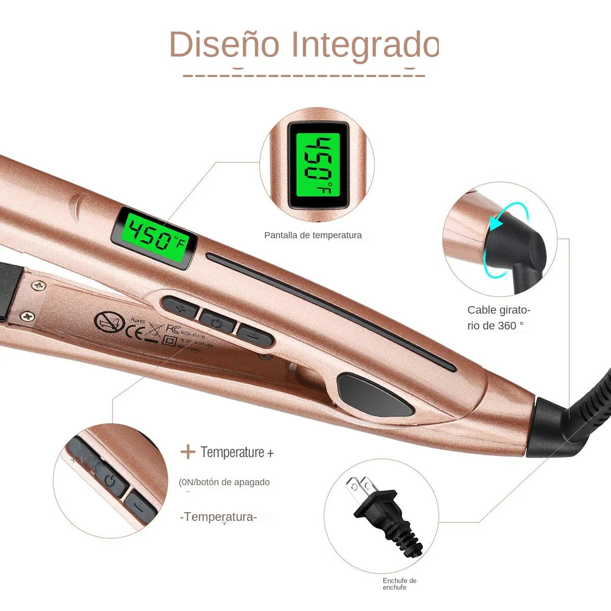 Plancha y rizador de pelo 2 en 1.Para alisar y ondular.