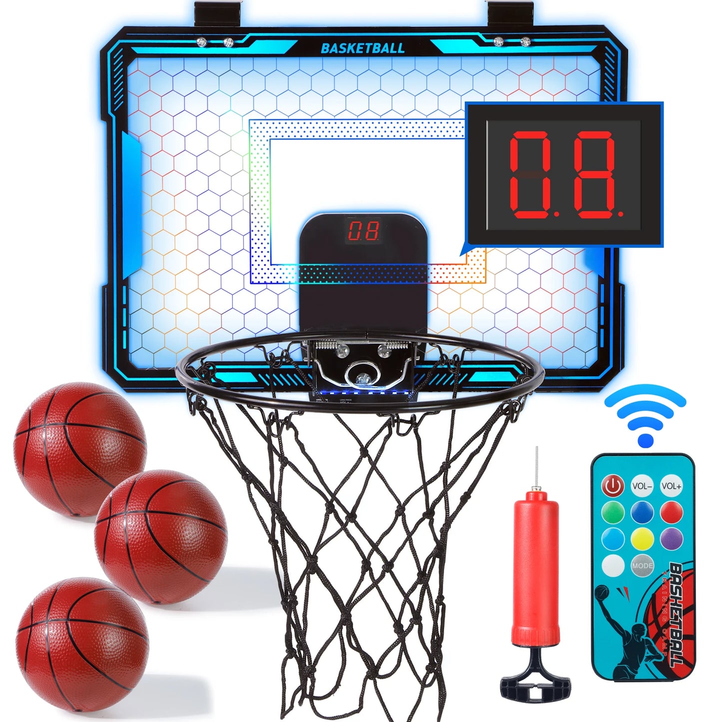 Aro de baloncesto para interior de casa con control remoto.