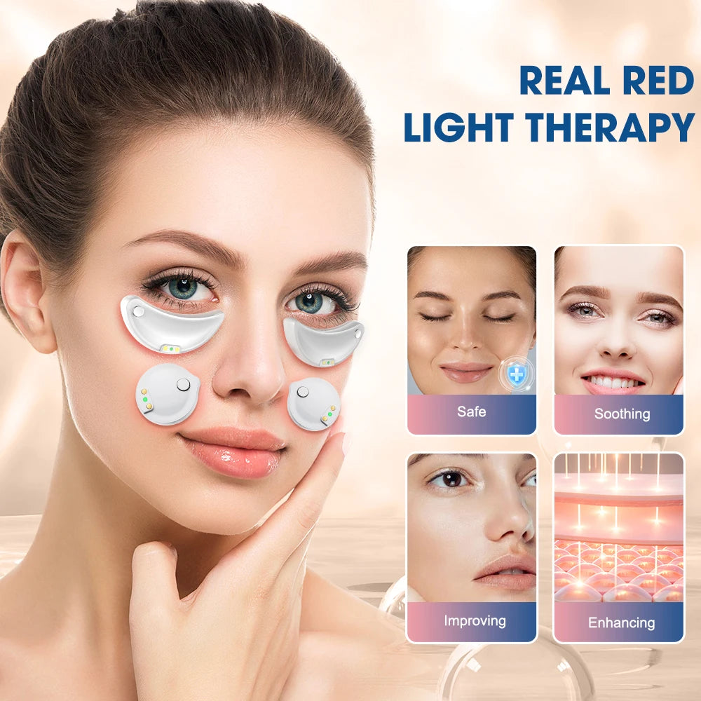 Masajeador de ojos facial con microcorrientes de luz roja.